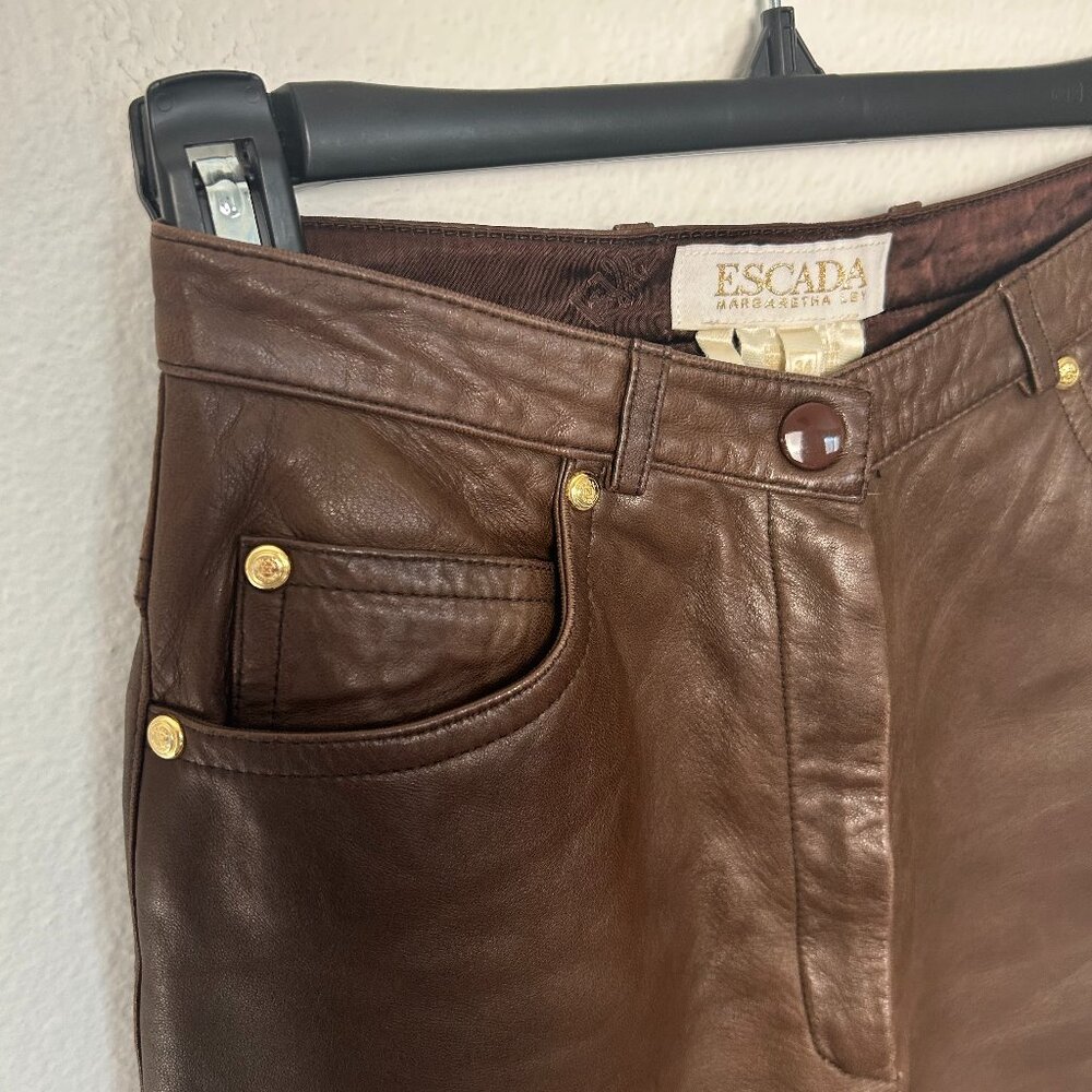 ESCADA | Designer Chocolate Brown Soft Leather Pants, size 34